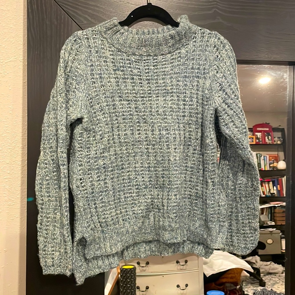 Aqua wool-blend mockneck sweater from Anthropologie, size M